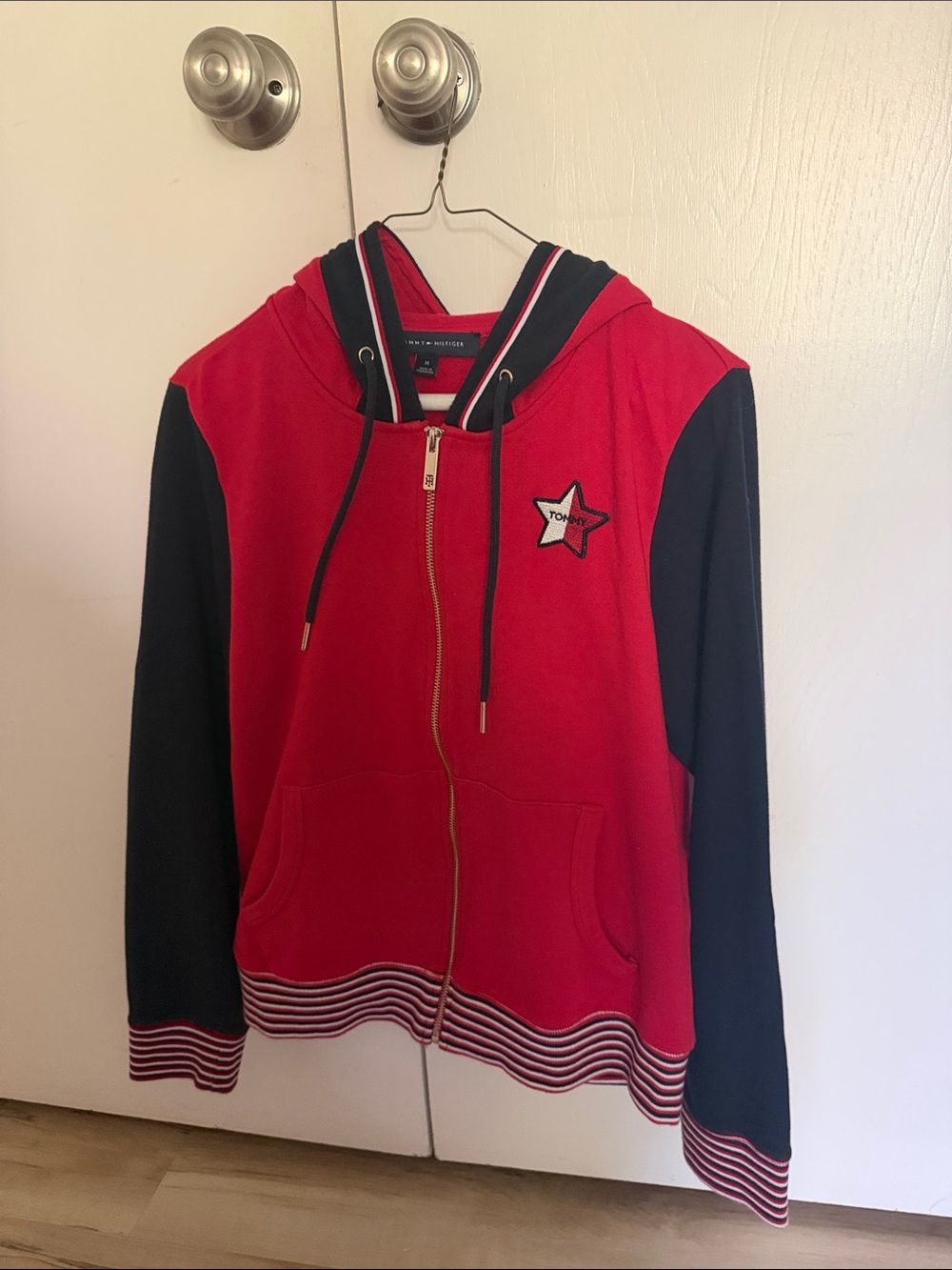 Tommy Hilfiger Red & Navy Hooded Zip Jacket with Star Patch
